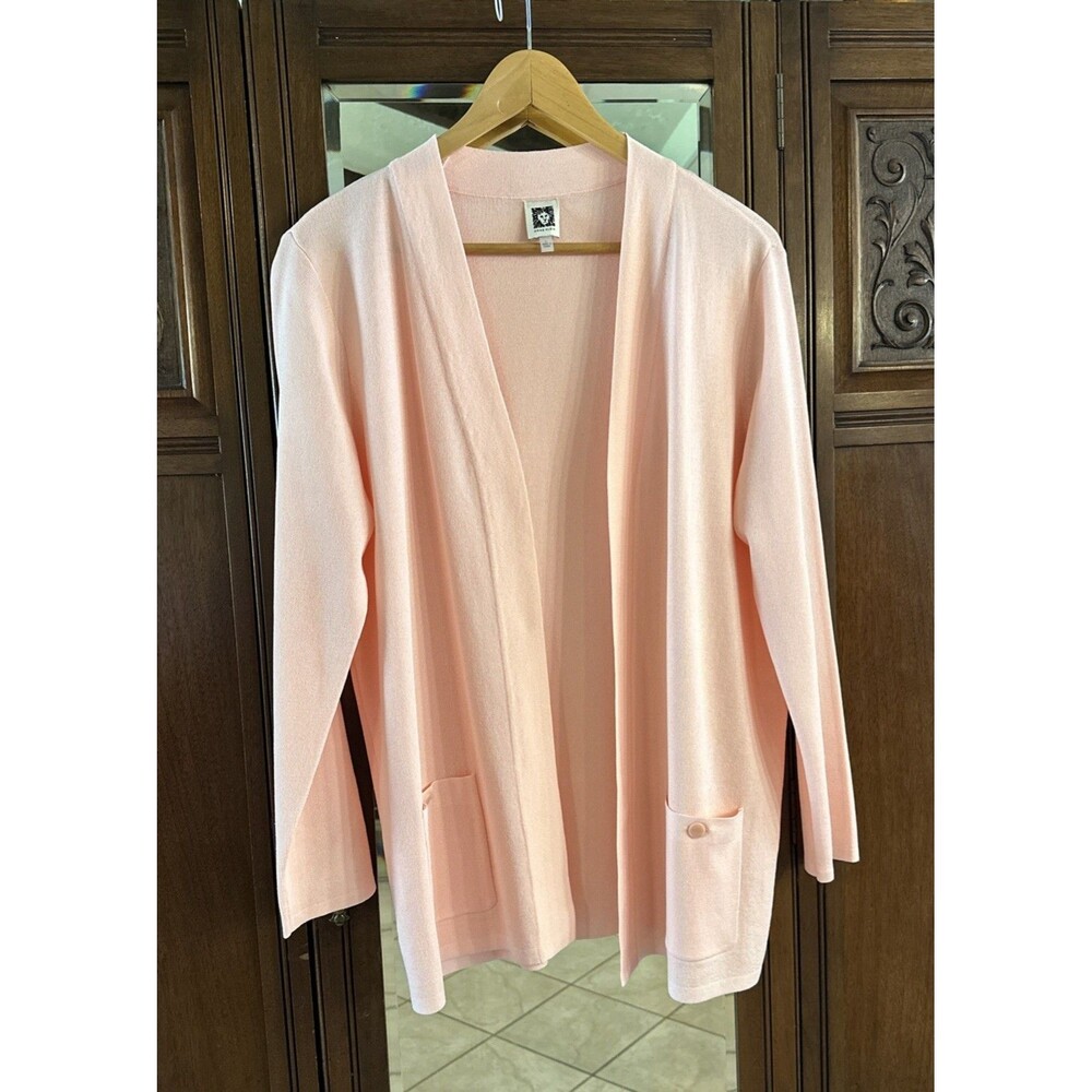 Anne Klein Womens Baby Pink Open Front Cardigan Sweater Long Sleeve Sz. L